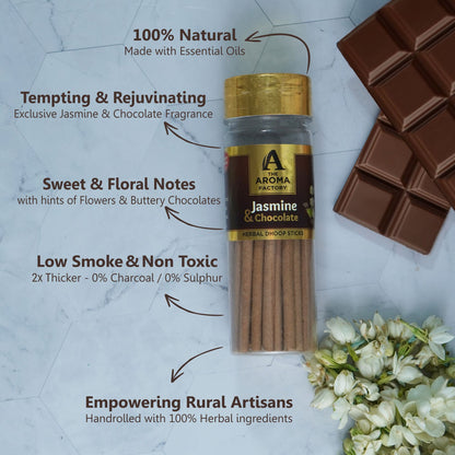 The Aroma Factory Dhoop Batti Set (Pineapple, Santal & Vanilla, Jasmine & Chocolate, Clove & Lemon, Fresh Active) Herbal Dhup Sticks in Jute Bag, 5 Bottles x 100g