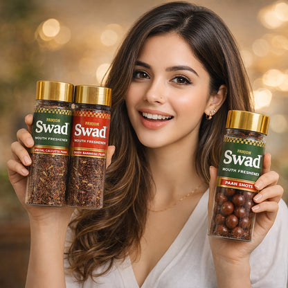 Panjon Swad Pan Mukhwas Combo (Banarasi, Shahi Meetha Paan, Calcutta Paan) Mouthfresheners, 3 bottles, 330g