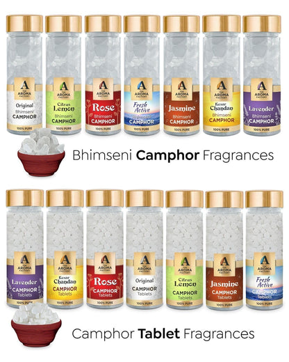 The Aroma Factory Pure Camphor Tablets, Kesar Chandan, Zero Residue Kapoor with Fragrance for Pooja, Aarti Kapur | Bottle Pack of 1 x 80gm