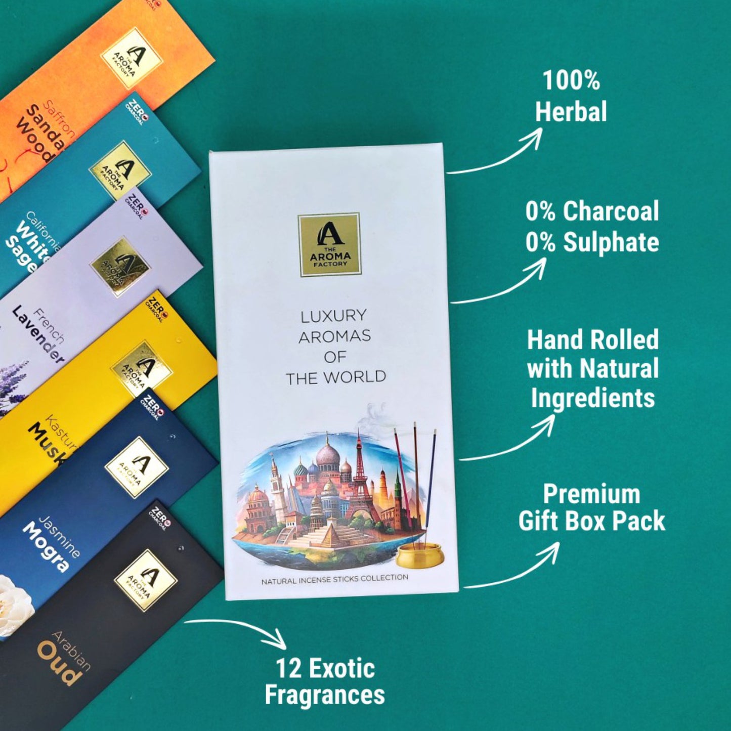 The Aroma Factory Premium Incense Sticks 12 Agarbatti Fragrances x 20 sticks each, Gift Set, 240 sticks