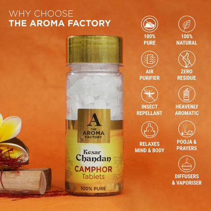 The Aroma Factory 100% Pure Camphor Tablets Lavender,Rose & Kesar Chandan Fragrances Pack of 3 Bottle