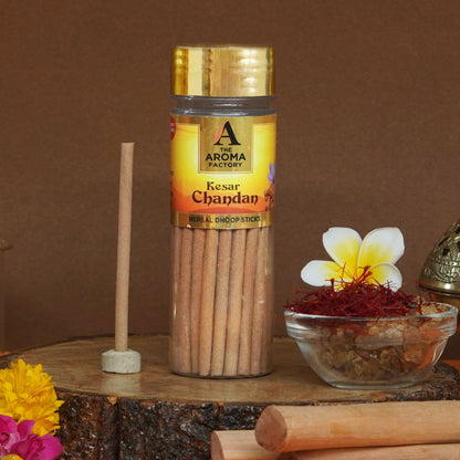 The Aroma Factory Dhoop batti, No Bamboo Herbal Dhoop Sticks with Incense Holder, 3 Bottle x 100 g (Kasturi Musk, Oudh & White Woods & Kesar Chandan)