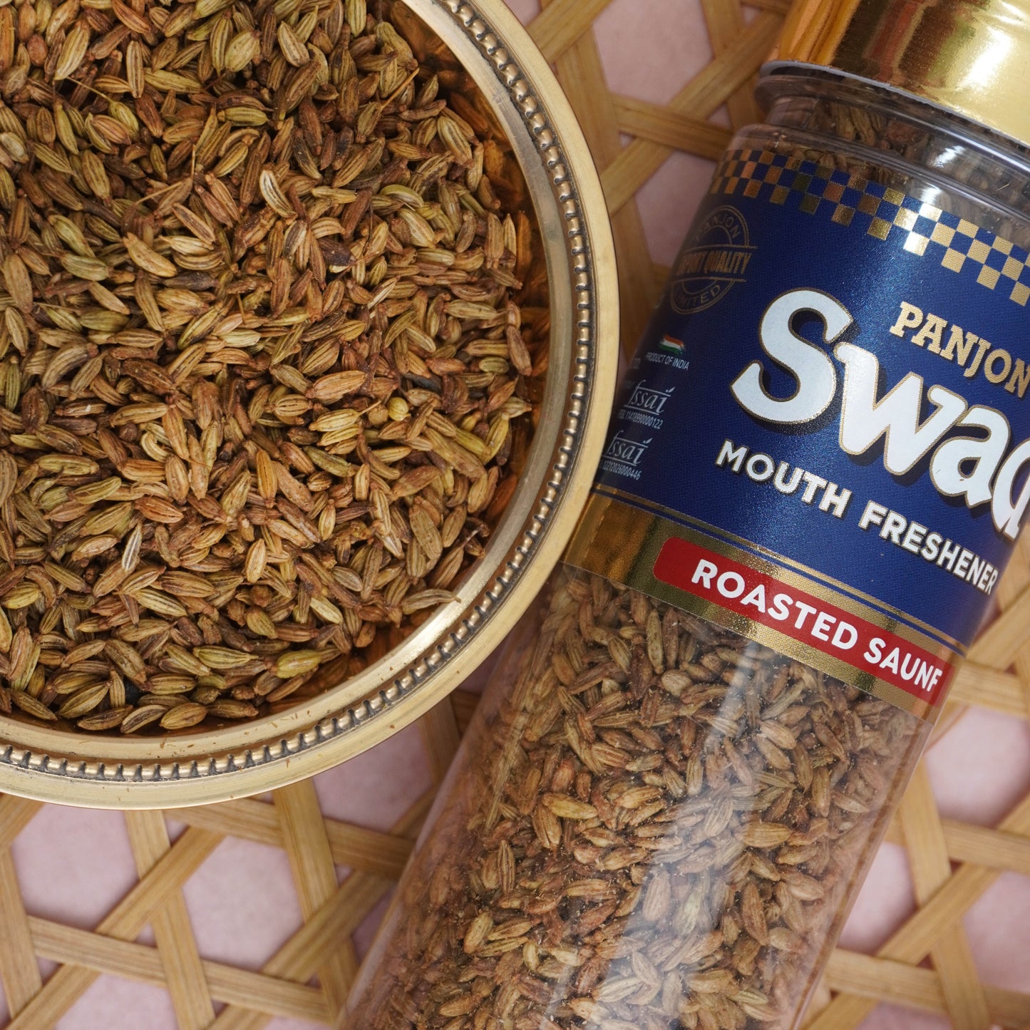 Swad Roasted Saunf Mouth Freshener (Siki Souf Fennel Digestive Mukhwas) 1 bottle, 60g