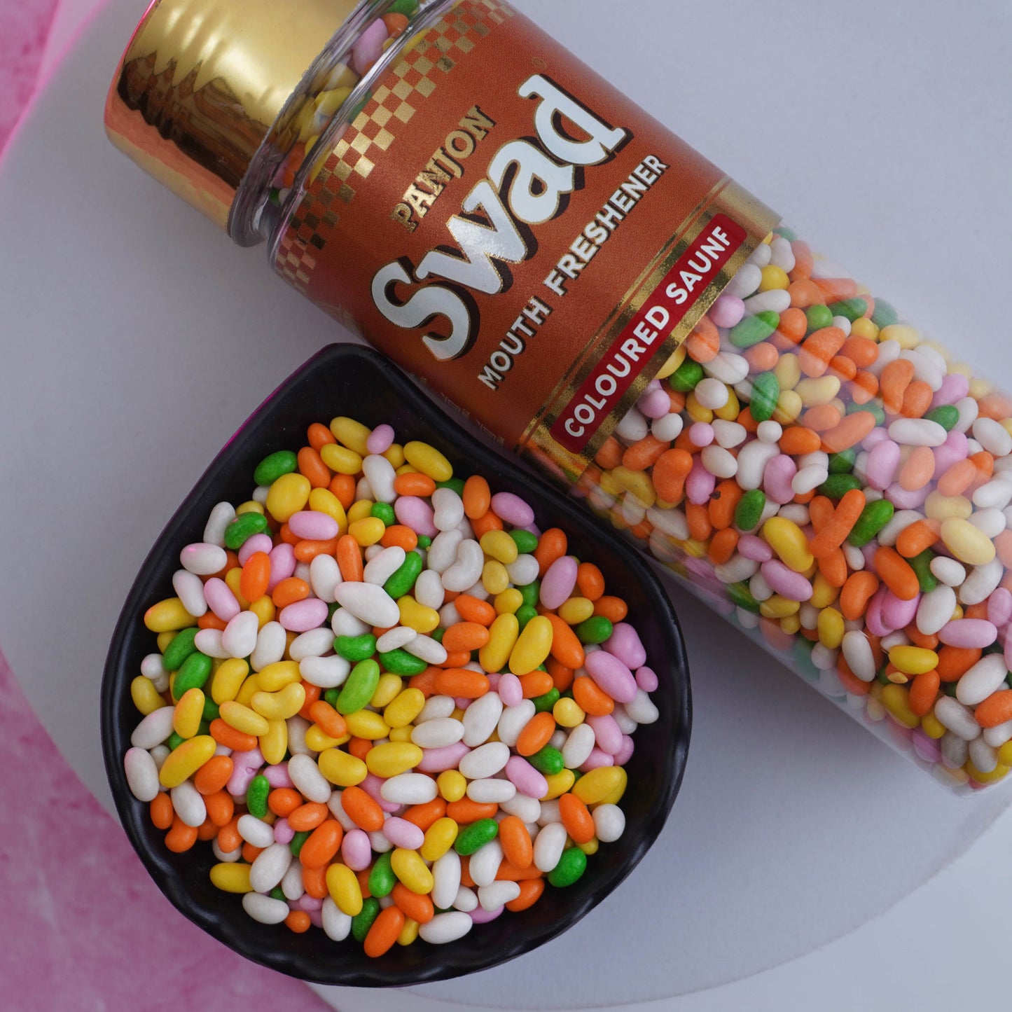 Swad Coloured Saunf Mouth Freshener (Sugar Coated Fennel Colorful Mukhwas) 1 bottle, 180g