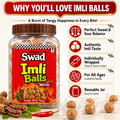 Swad Mirchi Imli Balls Khatti Meethi Candy | Tangy & Spicy Tamarind Candy | Chatpata Imli Goli | Sweet & Sour Indian Candy | Tamarind Balls Jar Pack | 220g