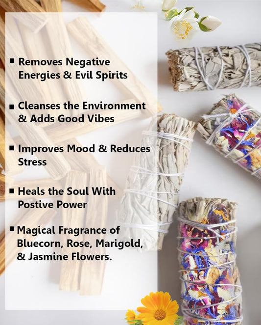 The Aroma Factory Natural White Sage Dry Leaves Smudging Sticks (6 Inch x 30g Each) Removes Negativity, Aura Cleansing, 1 Box (White Sage, Pack of 4)