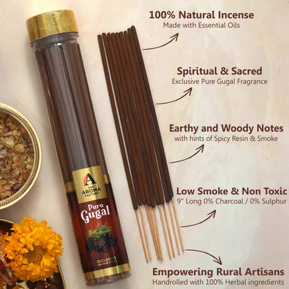 The Aroma Factory Loban,Gugal & Chandan Sandalwood Agarbatti for Pooja,Luxury Incense Sticks,100% Herbal Fragrance Agarbathi (Bottle Pack of 3x100g)