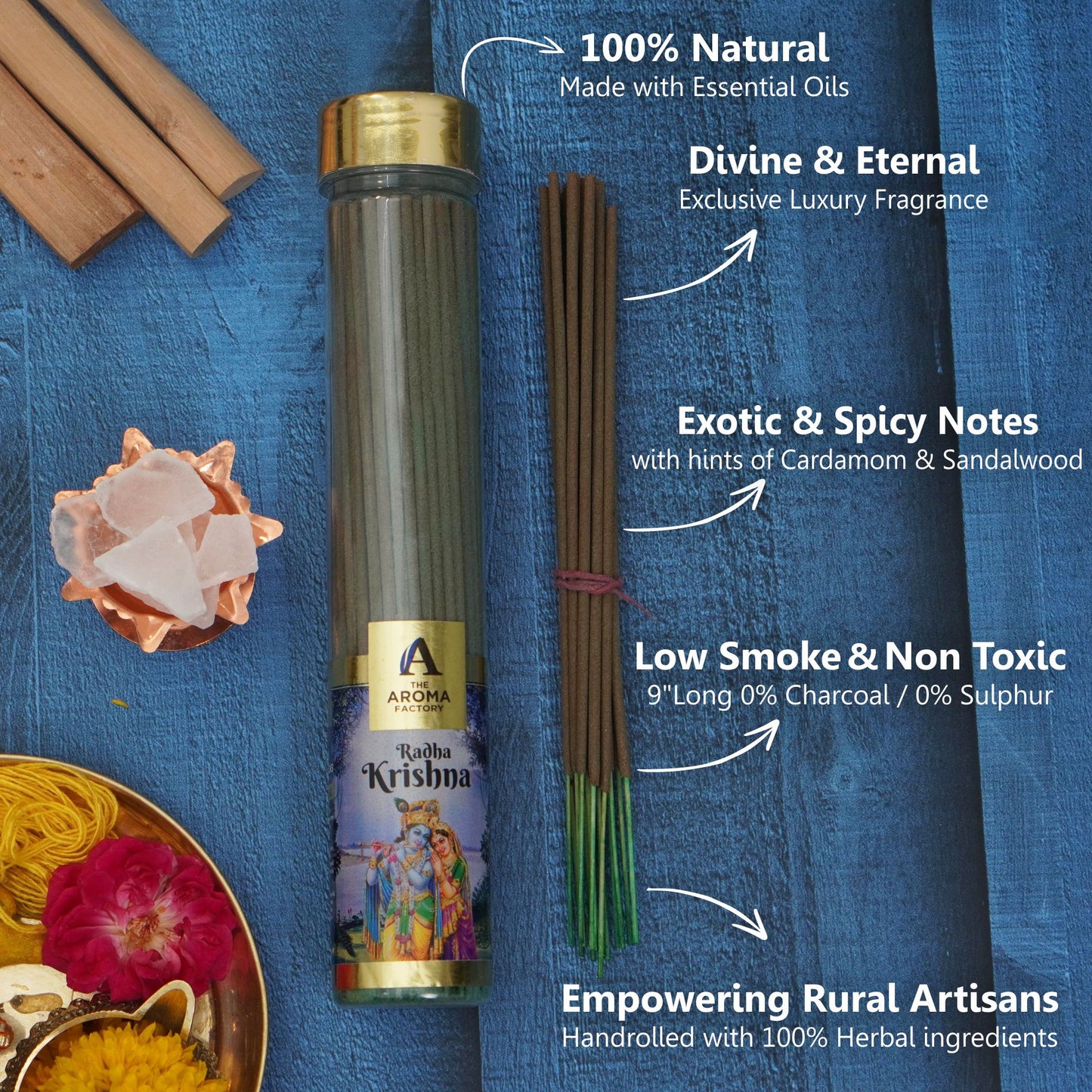 The Aroma Factory Laxmi,Shri Ganesh & Radha Krishna Agarbatti for Pooja,Luxury Incense Sticks,100% Herbal Fragrance Agarbathi (Bottle Pack of 3x100g)