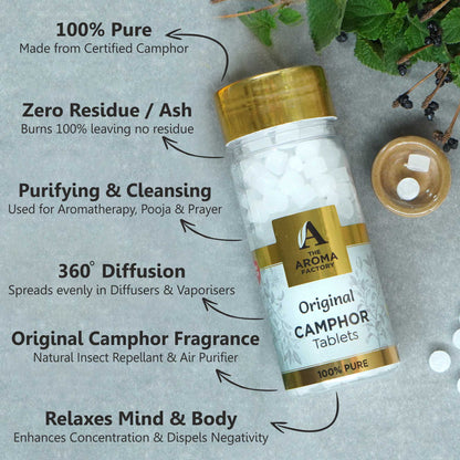 The Aroma Factory 100% Pure Camphor Tablets Fresh Active,Kesar Chandan & Original Fragrances Pack of 3 Bottle
