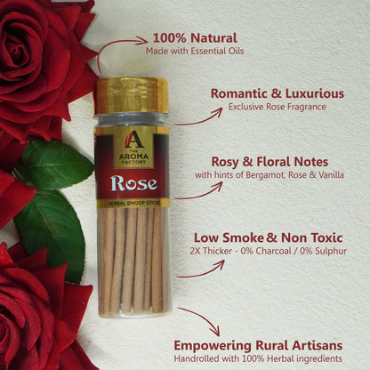 The Aroma Factory Blissful Rose, Complete Fragrance Collection of Agarbatti, Dhoop Batti, Dhoop Cone, Camphor Tablet & Reed Diffuser, Combo of 5