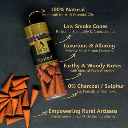 The Aroma Factory Organic Incense Dhoop Cones ( Oudh, Loban, Musk ) No Charcoal | No Bamboo | 100% Herbal Fragrance | Assorted Pooja Dhoop, 3 x 90g