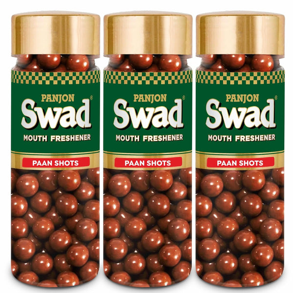 Panjon Swad Paan Shots (Instant Pan Candy Mouthfreshener Mukhwas) Real Pan Toffee Balls, 3 Bottle