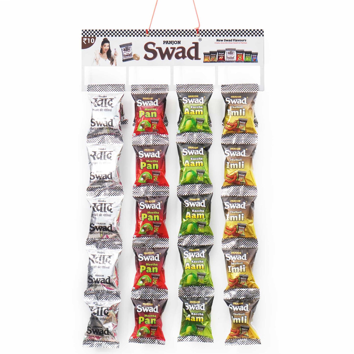 Swad Digestive Candy Dangler Pack, Assorted Flavors (Original, Kaccha Aam, Imli, Meetha Pan) Masala Toffees (60 Packets x 15 gm) 900 gm