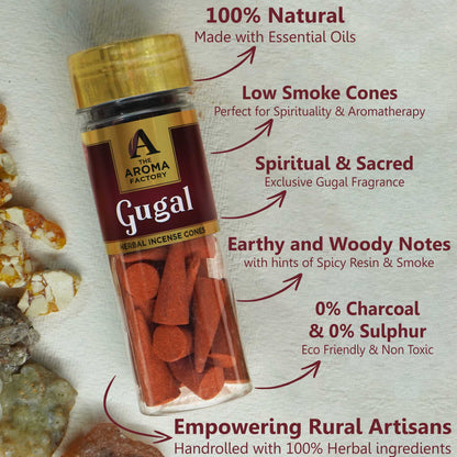 The Aroma Factory Organic Incense Cones (Gugal, Loban & Saffron Sandal) Zero Charcoal | No Bamboo | 100% Herbal Fragrance | Assorted Dhoop, 3 x 90g with Holder