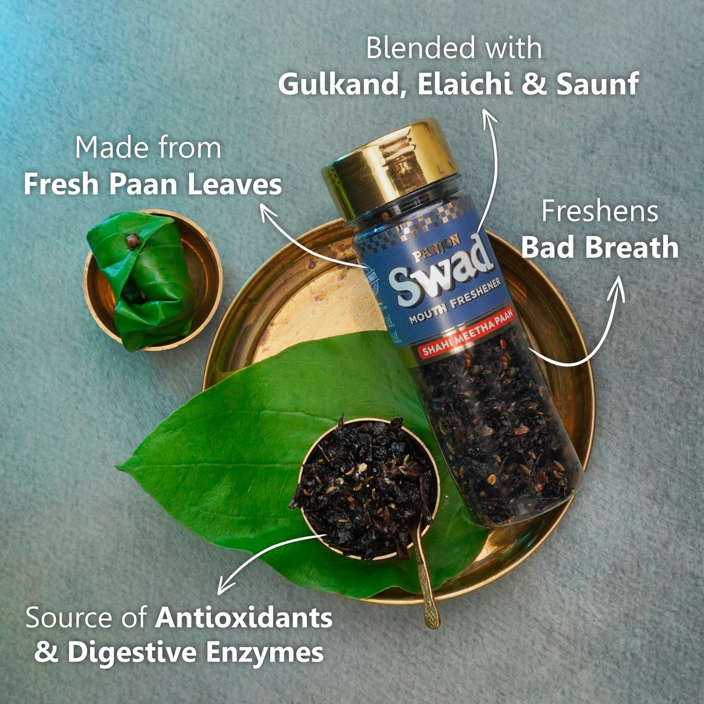Swad Pan Mukhwas Combo (Banarasi, Calcutta, Shahi Meetha Paan, White Sweet Saunf, Paan Shots Mouthfreshener) 5 bottles, 790g