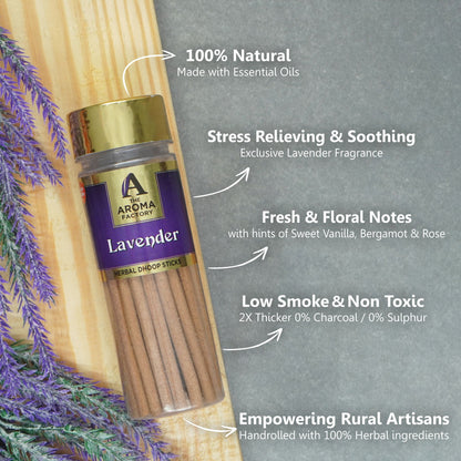 The Aroma Factory Lavender Serenity Set, Complete Aroma Collection of Agarbatti, Dhoop Batti, Dhoop Cone, Camphor Tablet & Reed Diffuser, Combo of 5