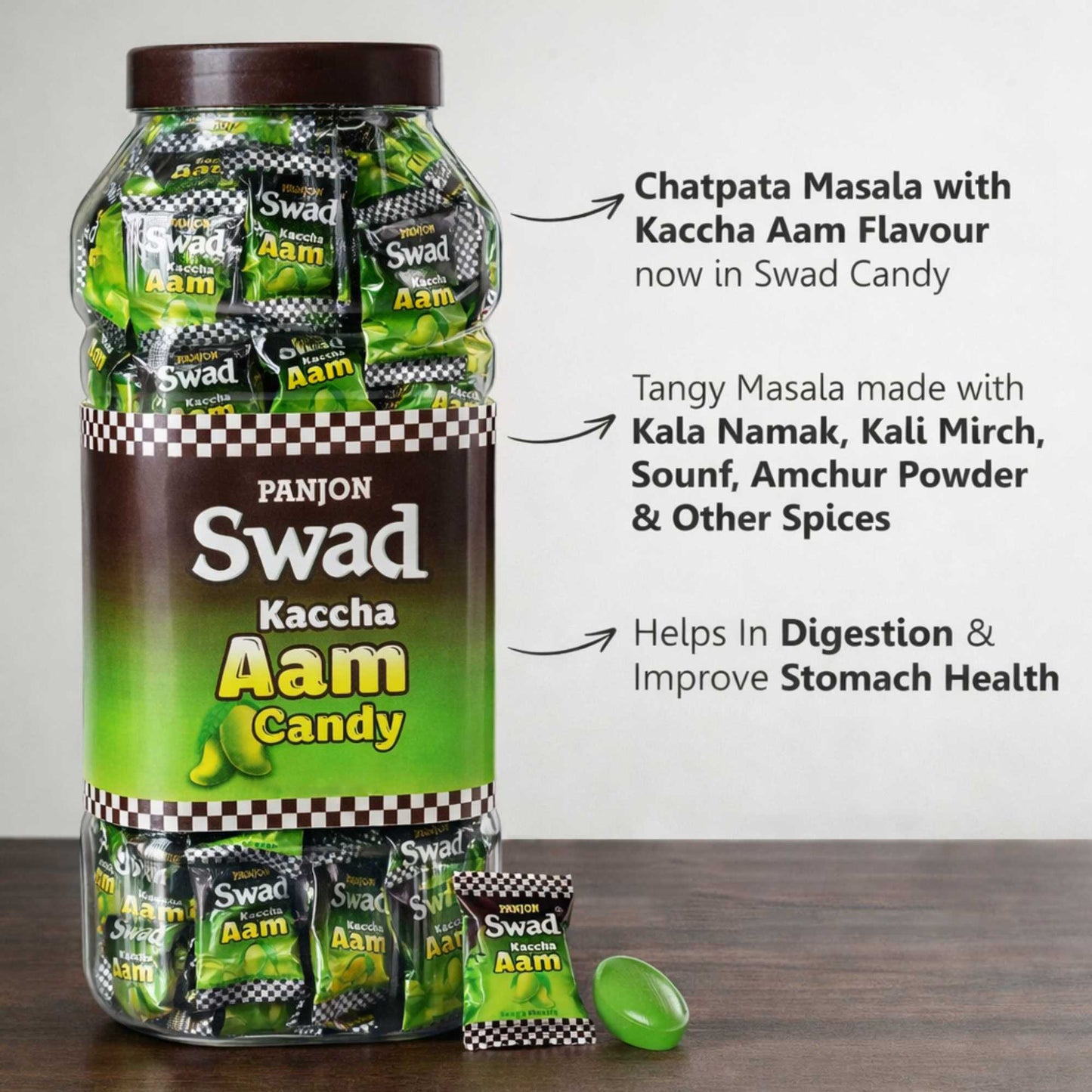 Swad Kaccha Aam Candy (Raw Mango Flavour with Masala) 200 Toffee Jar