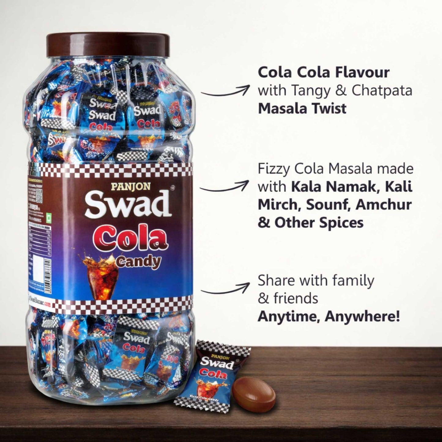 Swad Cola Candy (Chatpata Masala Cola Fizzy Flavour) 200 Toffee Jar