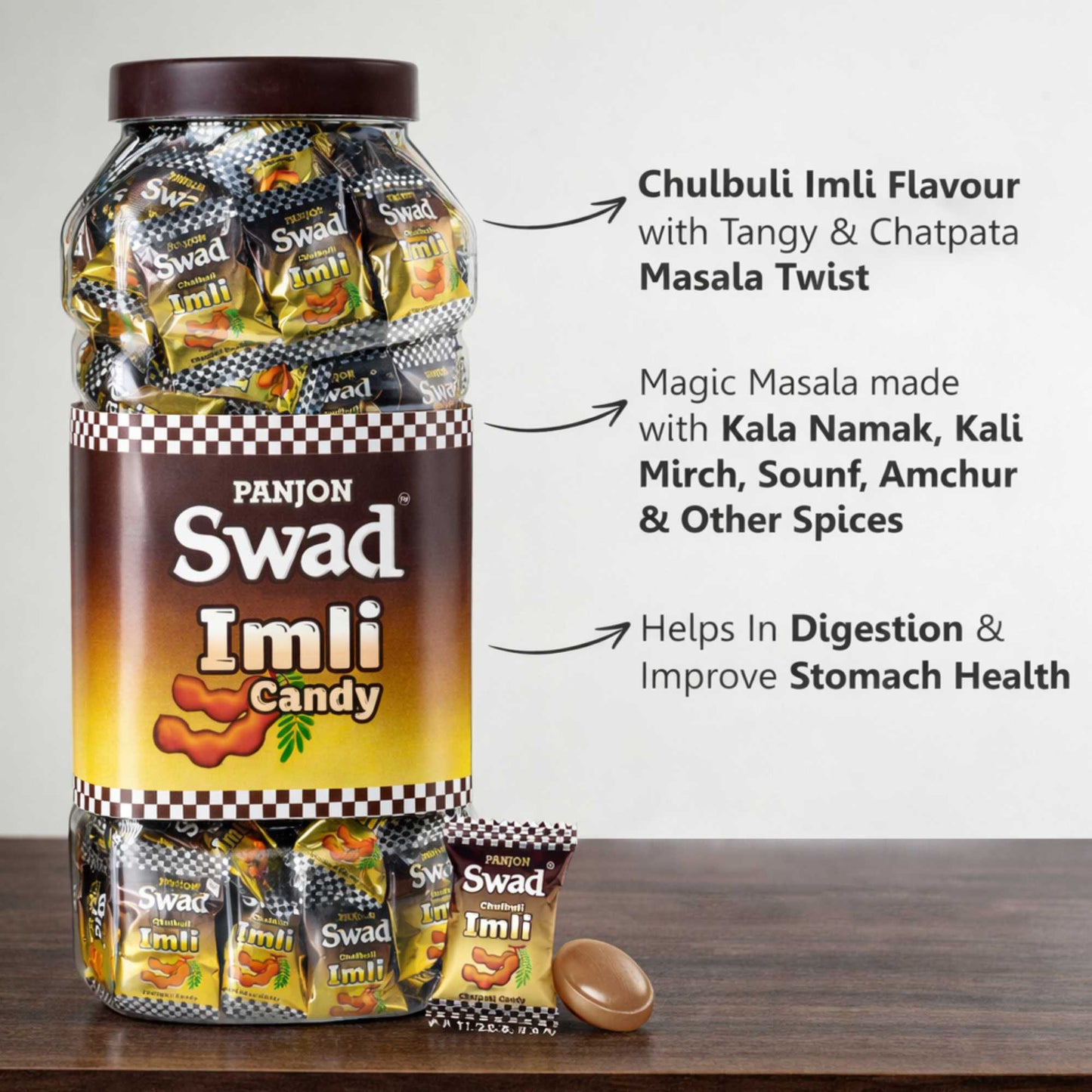 Swad Imli Candy (Tamarind Flavour with Masala Pop) 200 Toffee Jar