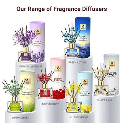 The Aroma Factory Fragrance Diffuser Set with Fibre Reed Sticks, Real Flowers, 100 ml (3.4 Oz) Aroma Oil (Fresh Active, 1 Box)