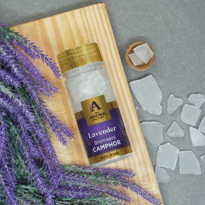 The Aroma Factory Pure Bhimseni Camphor, Lavender, Zero Residue Kapoor with Fragrance for Pooja, Aarti Kapur | Bottle Pack of 1 x 80gm