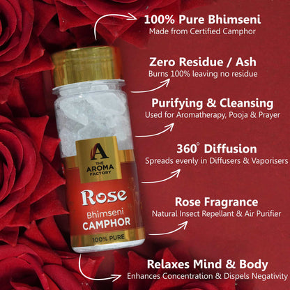 The Aroma Factory Pure Bhimseni Camphor, Fresh Active, Rose & Kesar Chandan, Zero Residue Kapoor with Fragrance for Pooja, Aarti Kapur | Bottle Pack of 3 x 80gm