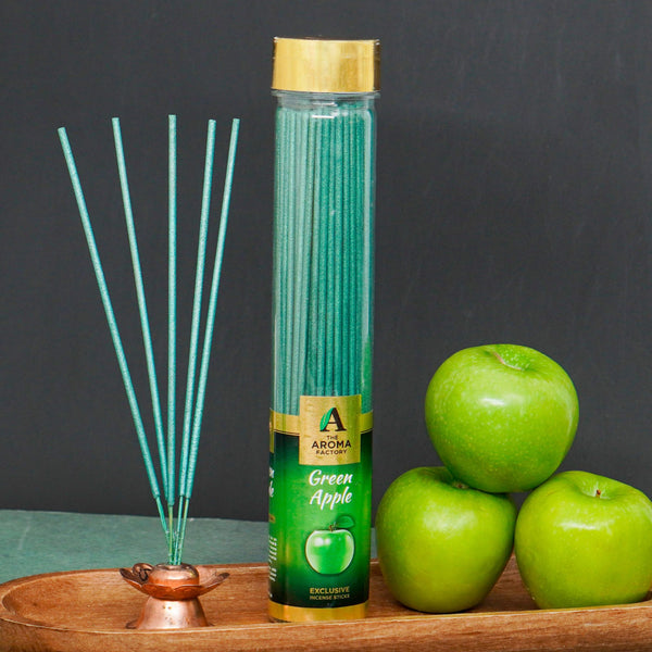 The Aroma Factory Green Apple Incense Stick (0% Charcoal 0% Sulphates) Organic & Herbal Agarbatti Bottle Pack, 100G