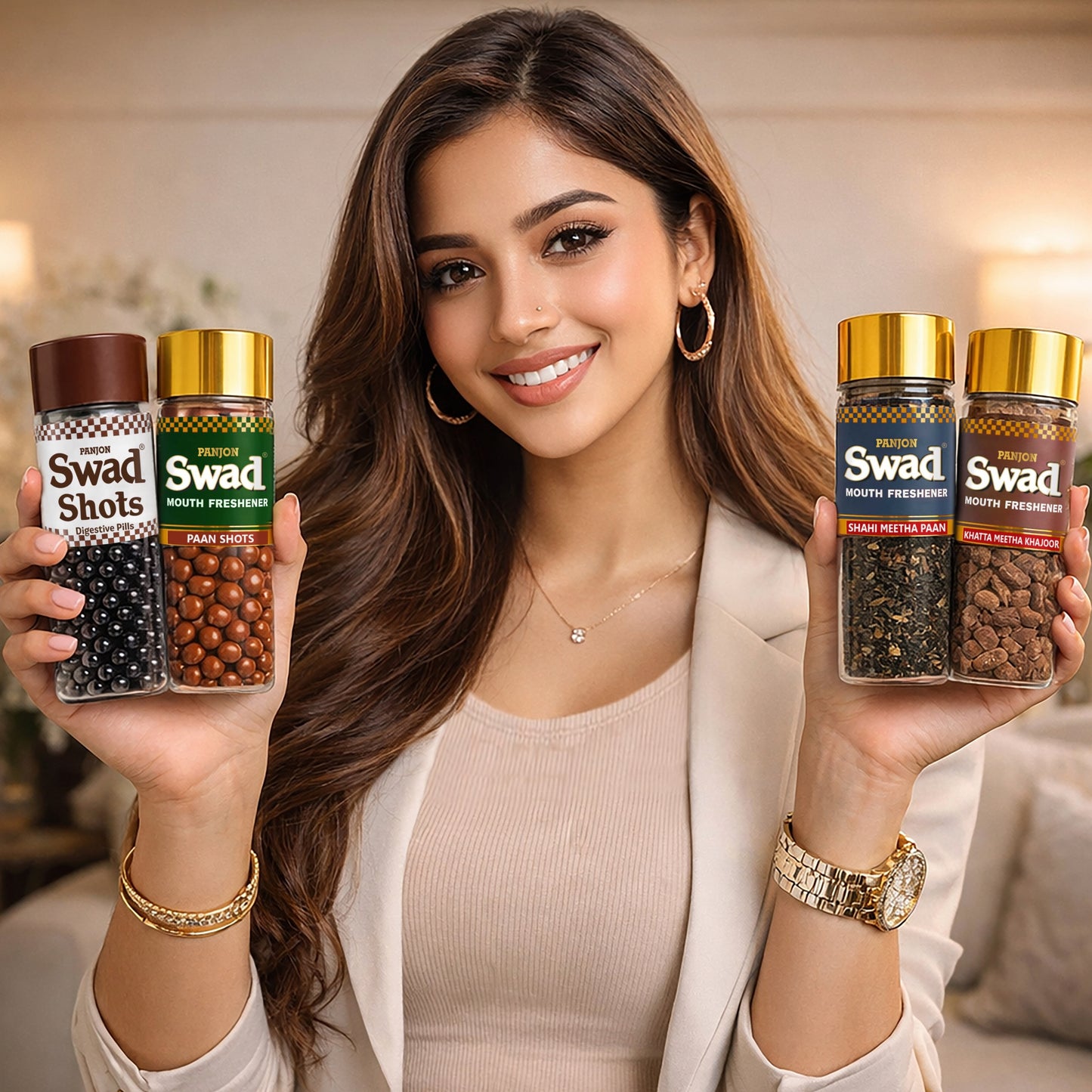 Swad Mouth Freshener Combo Digestive Shot, Paan Shots, Shahi Meetha Paan Mukhwas & Khajoor, 4 bottle