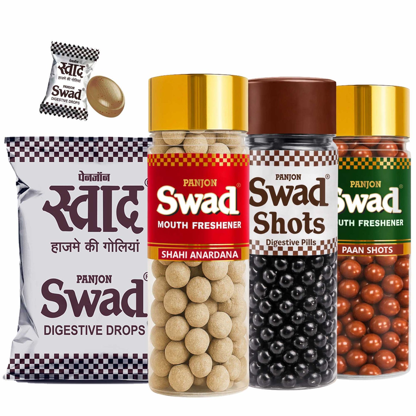 Swad Digestive Candy Pouch (25 pcs) Anardana Goli Pachak, Digestive Shot, Paan Shots Mukhwas Mouth Freshener, 4 units