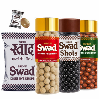 Swad Digestive Candy Pouch (25 pcs) Anardana Goli Pachak, Digestive Shot, Paan Shots Mukhwas Mouth Freshener, 4 units