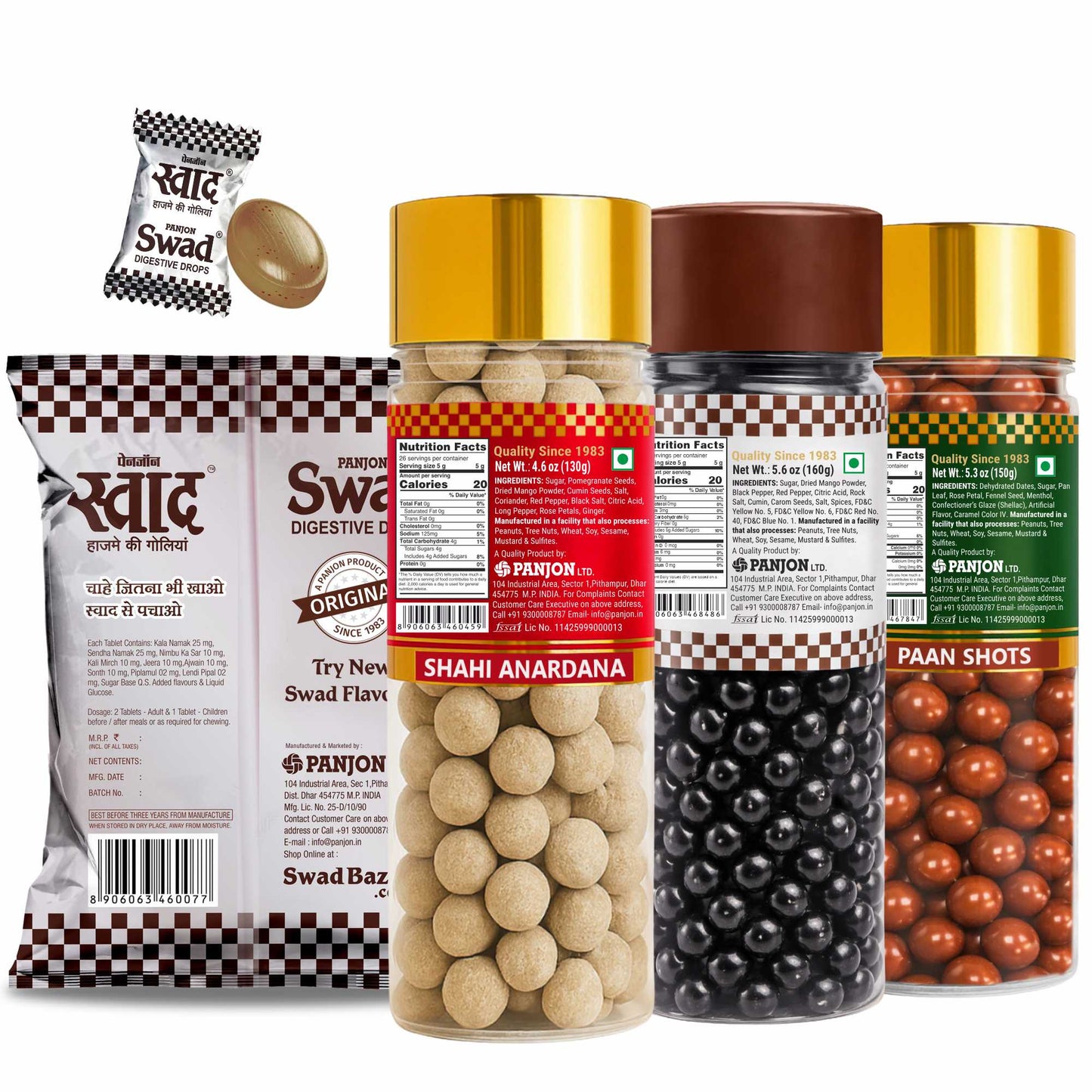 Swad Digestive Candy Pouch (25 pcs) Anardana Goli Pachak, Digestive Shot, Paan Shots Mukhwas Mouth Freshener, 4 units