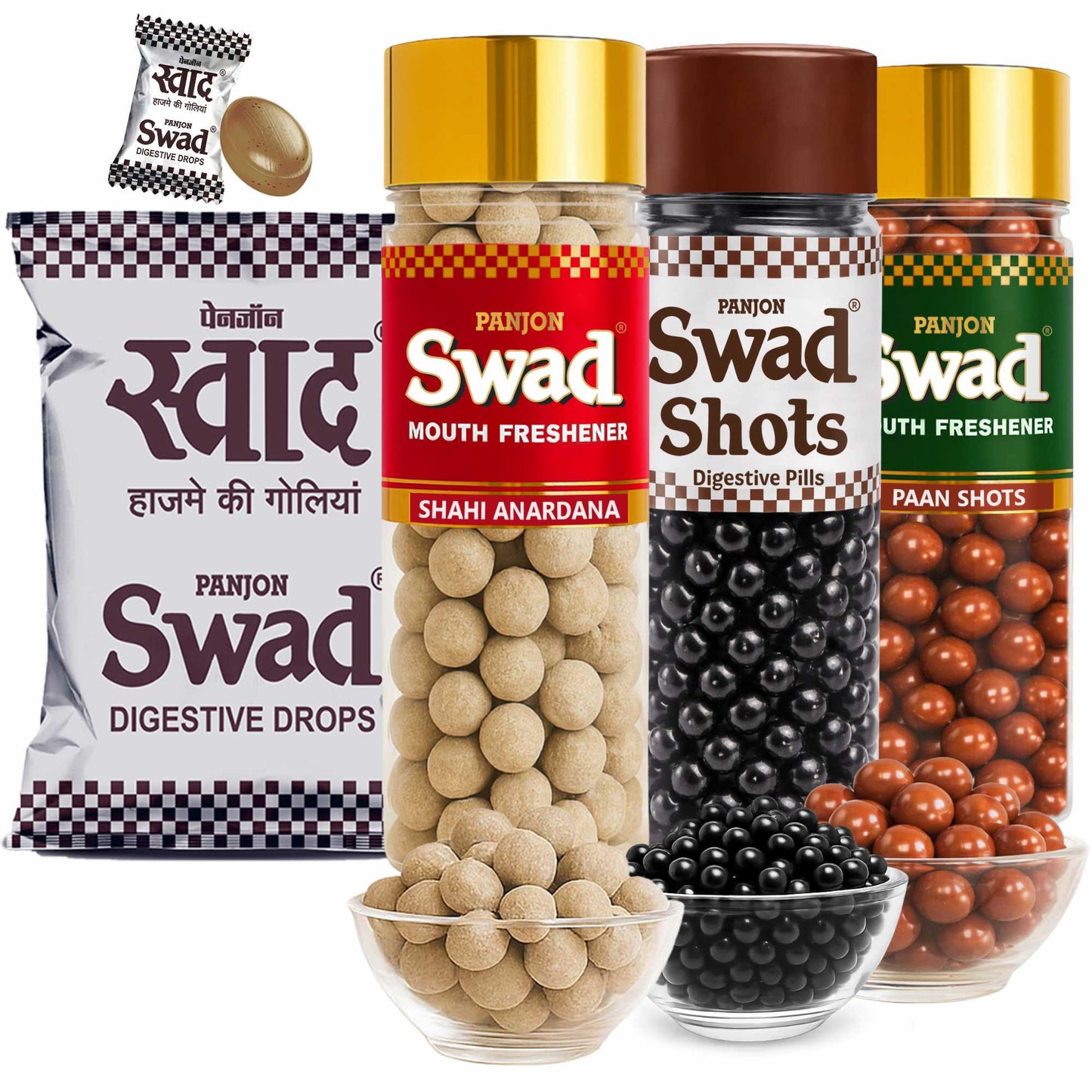 Swad Digestive Candy Pouch (25 pcs) Anardana Goli Pachak, Digestive Shot, Paan Shots Mukhwas Mouth Freshener, 4 units