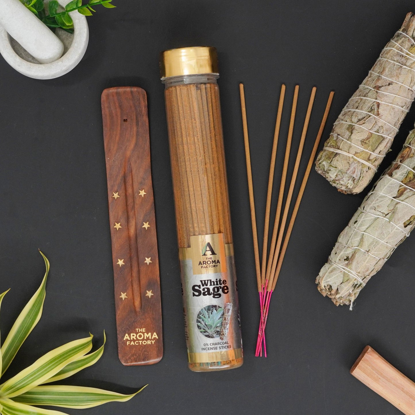 The Aroma Factory Incense Sticks (White Sage,Fresh Active,Patchouli & Sandalwood Chandan Agarbatti) 4 bottles, Fragrance Jute Gift Pack