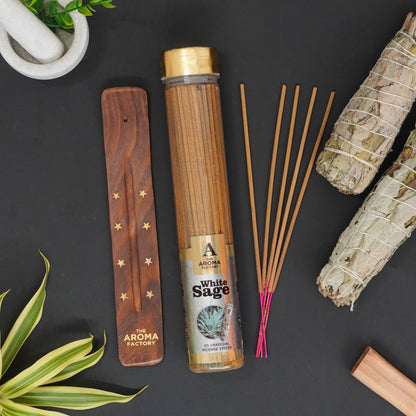 The Aroma Factory Incense Sticks (White Sage,Fresh Active,Patchouli & Sandalwood Chandan Agarbatti) 4 bottles, Fragrance Jute Gift Pack