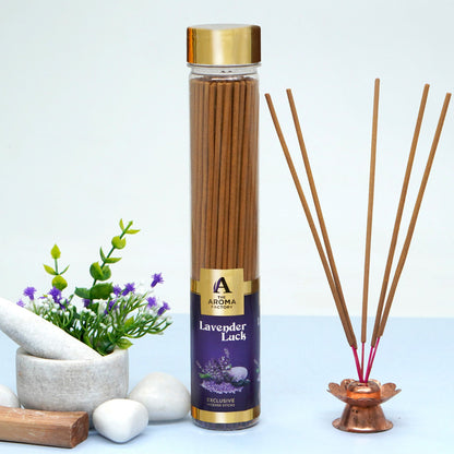 The Aroma Factory Incense Sticks (Saffron Sandal Kesar Chandan, Rose, Fresh Active & Lavender Agarbatti) 4 bottles, Fragrance Jute Gift Pack