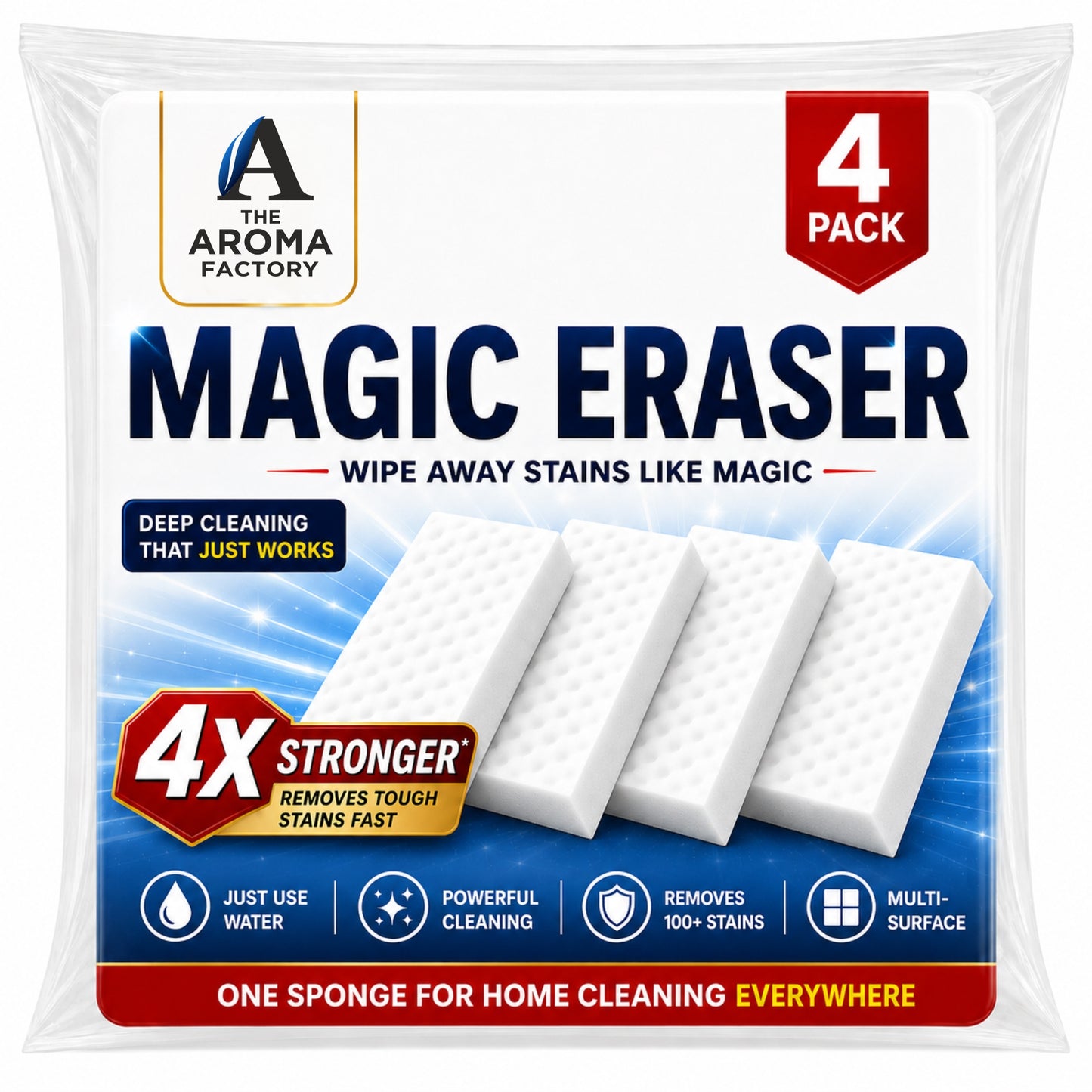 Magic Eraser Sponge for Multi-Surface Stain Cleaning, Big Size - Pack of 4