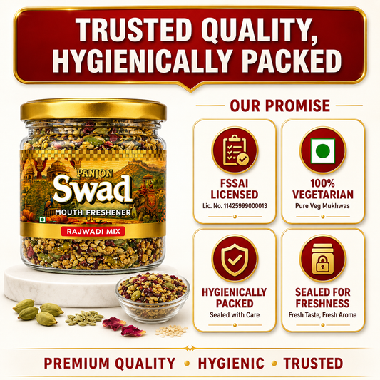 PANJON SWAD Premium Digestive Rajwadi Mix Mukhwas Collection, Ayurvedic Herbal Mouth Freshener, After-Meal Snack (130 g)