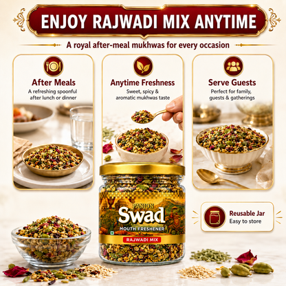 PANJON SWAD Premium Digestive Rajwadi Mix Mukhwas Collection, Ayurvedic Herbal Mouth Freshener, After-Meal Snack (130 g)