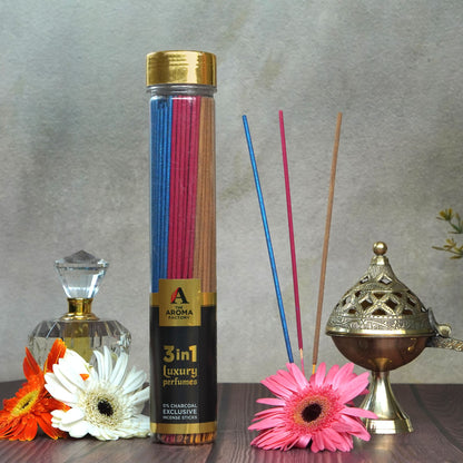The Aroma Factory Incense Sticks (Saffron Sandal,Loban, Gugal & 3 in 1 Agarbatti) 4 bottles, Fragrance Jute Gift Pack