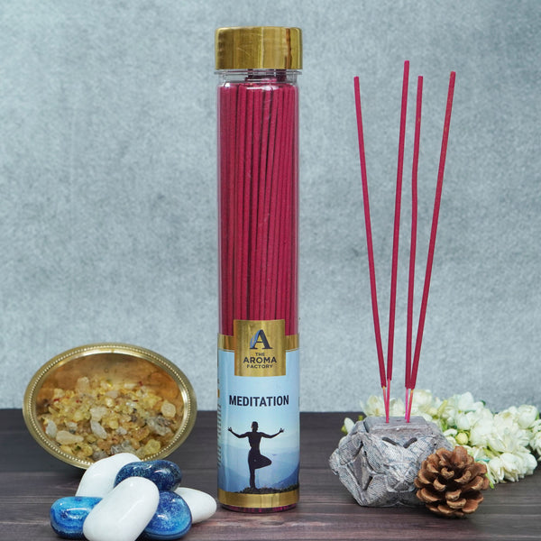 The Aroma Factory Meditation Incense Stick Agarbatti (0% Charcoal 0% Sulphates) Organic & Herbal Agarbatti Bottle Pack, 100G