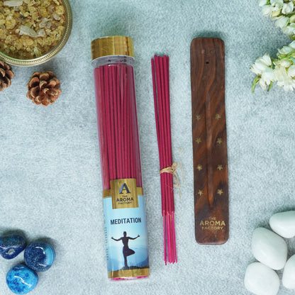 The Aroma Factory Meditation Incense Stick Agarbatti (0% Charcoal 0% Sulphates) Organic & Herbal Agarbatti Bottle Pack, 100G