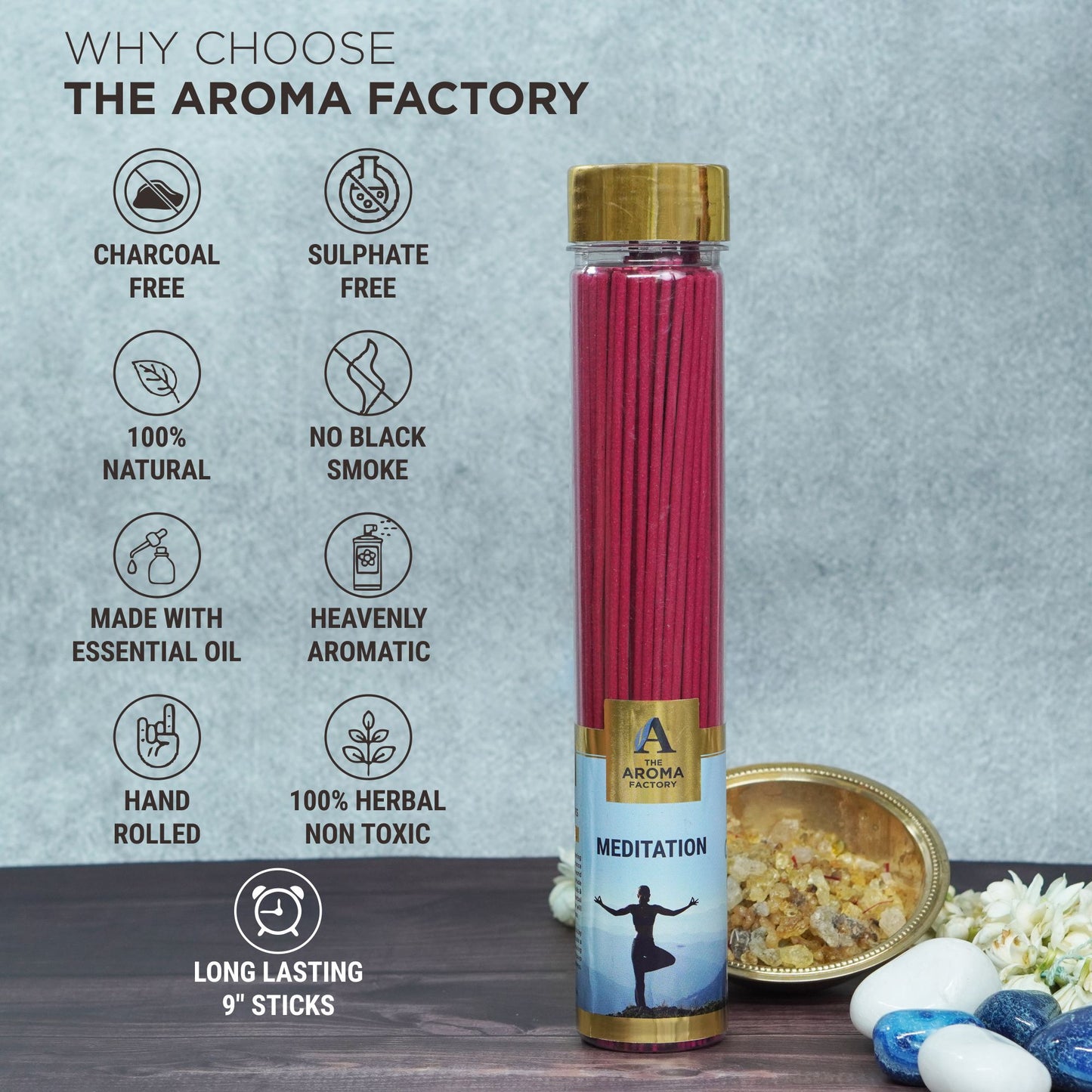The Aroma Factory Incense Sticks (Meditation, Stress Relief, Sensuality & Energizing Agarbatti) 4 bottles, Fragrance Jute Gift Pack