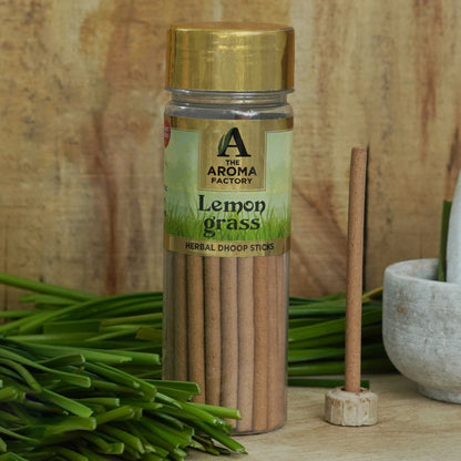 The Aroma Factory Lemongrass Dhoop Stick (0% Charcoal 0% Suphates) Herbal Incense Dhoopbatti Bottle Pack,100 g