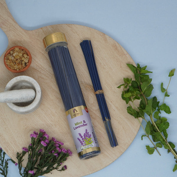 The Aroma Factory Mint & Lavender Incense Stick (0% Charcoal 0% Sulphates) Herbal Agarbatti Bottle Pack, 100G