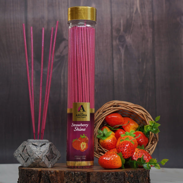 The Aroma Factory Strawberry Incense Stick (0% Charcoal 0% Sulphates) Organic & Herbal Fruity Agarbatti Bottle Pack, 100G