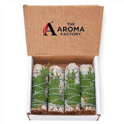 The Aroma Factory White Sage with Himalayan Cedar Leaves Bundle (Dry Leaves Smudging) 4 Bundles x 30g