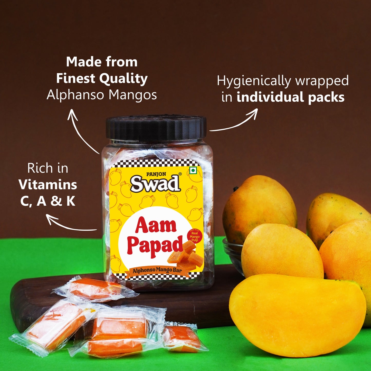 Swad Aam Papad Candy, made with Real Mango Toffee, 320g jar