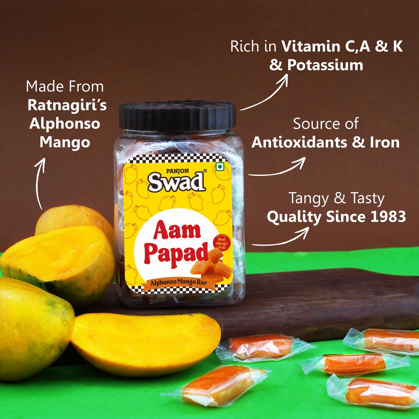 Swad Aam Papad Candy, made with Real Mango Toffee, 320g jar