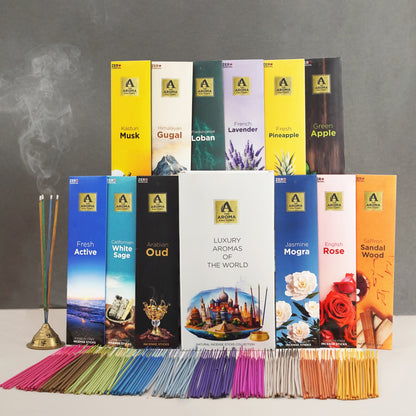 The Aroma Factory Premium Incense Sticks 12 Agarbatti Fragrances x 20 sticks each, Gift Set, 240 sticks