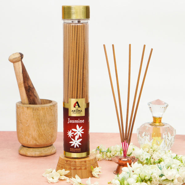 The Aroma Factory Jasmine Incense Stick Agarbatti (0% Charcoal 0% Sulphates) Herbal Agarbatti Bottle Pack, 100G